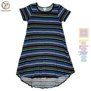 (40% OFF) LuLaRoe Blue & Green Maxi Dress Retro Soft Striped T-Shirt Dress